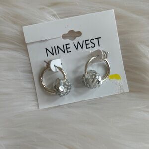 New! Nine West Silver Textured Hoop Earrings